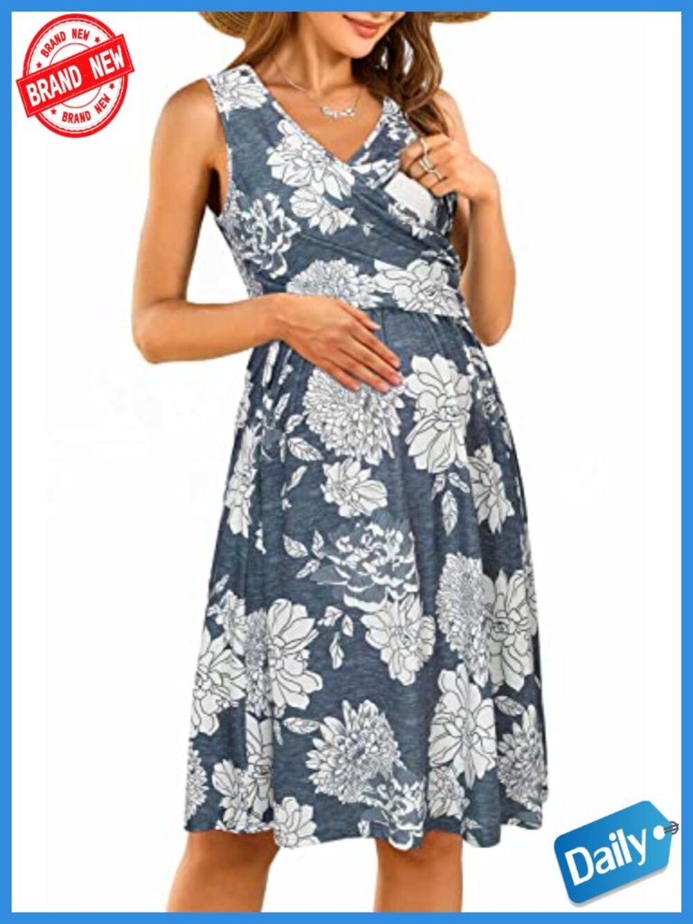 Sleeveless V-Neck Floral Maternity Nursing Dress with Pockets A-Line